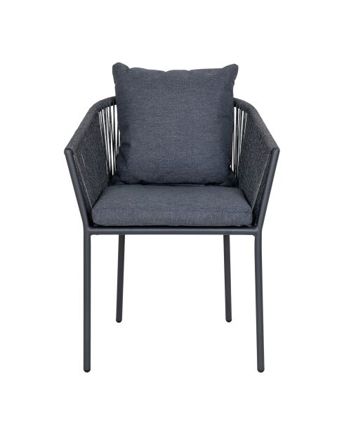 Incluye 4 sillas de comedor Salerno, aluminio y poliéster, cojín gris oscuro, 60 x 61 x 78 cm