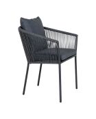 Incluye 4 sillas de comedor Salerno, aluminio y poliéster, cojín gris oscuro, 60 x 61 x 78 cm