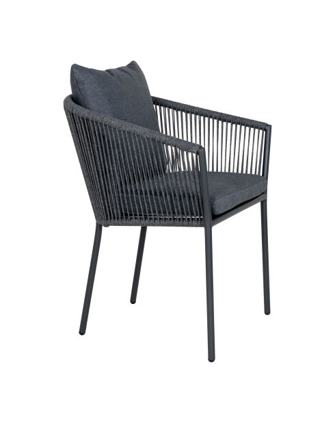 Incluye 4 sillas de comedor Salerno, aluminio y poliéster, cojín gris oscuro, 60 x 61 x 78 cm