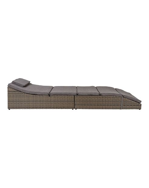 Lettino split in polyrattan grigio con cuscino kubu incluso - 200x60x35/80 cm