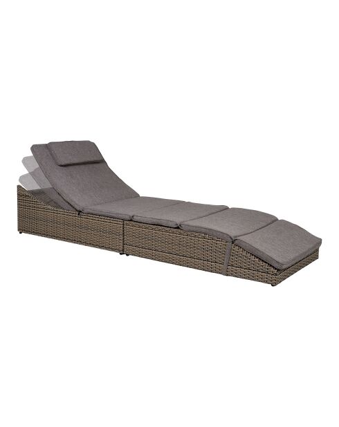 Lettino split in polyrattan grigio con cuscino kubu incluso - 200x60x35/80 cm