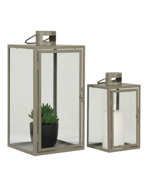 2 Korfu-Laternen aus Metall und grünem Glas
