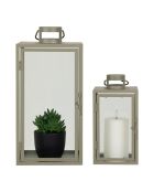 2 Korfu-Laternen aus Metall und grünem Glas