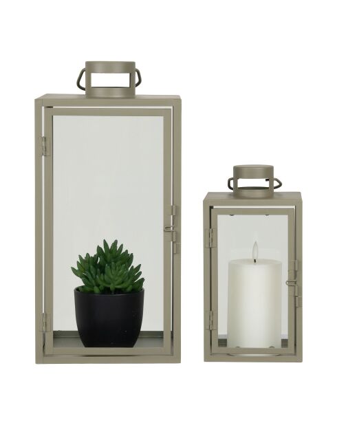 2 Korfu-Laternen aus Metall und grünem Glas