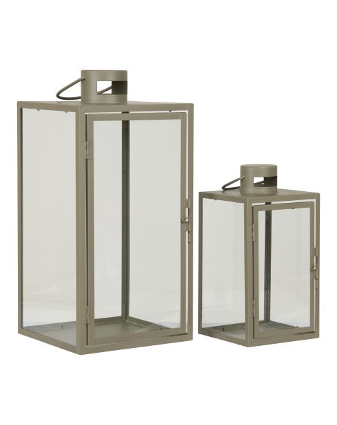 2 Korfu-Laternen aus Metall und grünem Glas