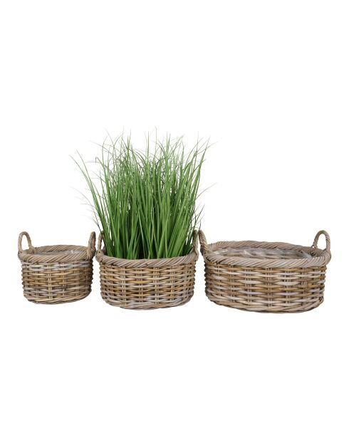Cestini in rattan Kuta kubu set di 3 cestini naturali - 30/40/50x30/40/50x27/28/28 cm