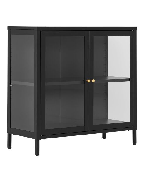 Dalby kastkast 2 glazen deuren zwart staal - 35x80x80 cm