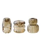 3 portacandele in vetro marrone fumé