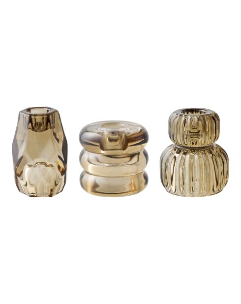 3 portacandele in vetro marrone fumé