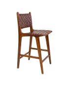 Silla de mostrador Perugia de piel marrón con patas de teca - 45,5x46x95 cm