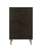 Hohes Sideboard Kyoto mit 2 Türen aus geräuchertem Eichenfurnier und schwarzen Metallbeinen — 40 x 80 x 130 cm