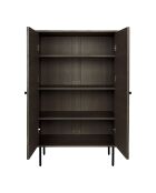 Hohes Sideboard Kyoto mit 2 Türen aus geräuchertem Eichenfurnier und schwarzen Metallbeinen — 40 x 80 x 130 cm