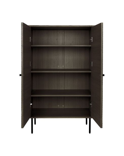 Kyoto hoog dressoir 2 deuren gerookt eikenfineer zwarte metalen poten - 40x80x130 cm