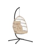 Patras Hängesessel mit Stahlgestell, zusammenklappbare Sitzkissen im Lieferumfang enthalten, beige/grau/schwarz — 117 x 107 x 195 cm