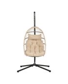 Patras Hängesessel mit Stahlgestell, zusammenklappbare Sitzkissen im Lieferumfang enthalten, beige/grau/schwarz — 117 x 107 x 195 cm