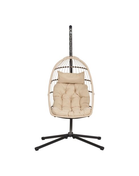 Fauteuil suspendu Patras structure en acier assise pliable coussins inclus beige/gris/noir - 117x107x195 cm