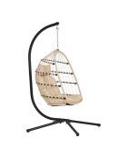 Patras Hängesessel mit Stahlgestell, zusammenklappbare Sitzkissen im Lieferumfang enthalten, beige/grau/schwarz — 117 x 107 x 195 cm