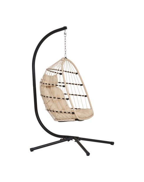 Fauteuil suspendu Patras structure en acier assise pliable coussins inclus beige/gris/noir - 117x107x195 cm