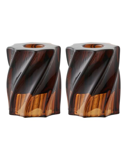 2 Kerzenhalter aus rauchbraunem Glas