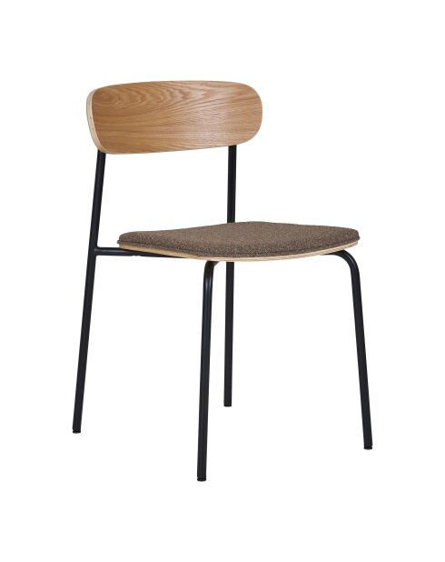 2 sillas de comedor Estepona con respaldo de fresno, asiento marrón y patas negras HN1269 - 51x47x77 cm