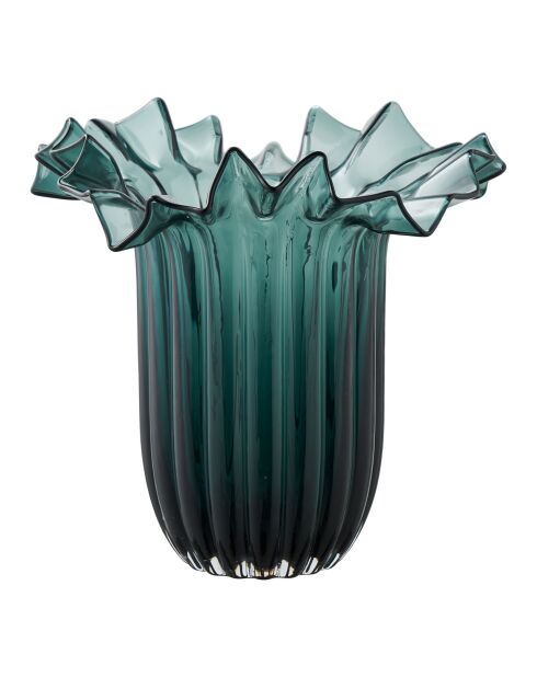 Vase en verre soufflé à la bouche vert foncé - 25x25x30 cm