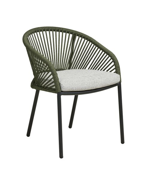 2 Novella Esszimmerstühle aus Aluminium, grün-graues Kissen im Lieferumfang enthalten — 635 x 575 x 77 cm