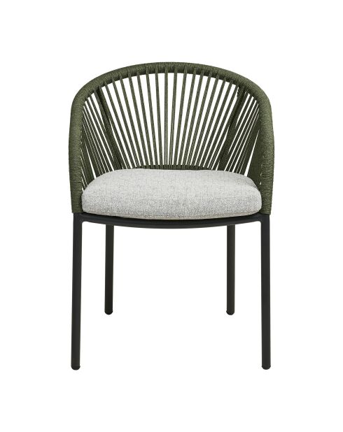 2 Novella Esszimmerstühle aus Aluminium, grün-graues Kissen im Lieferumfang enthalten — 635 x 575 x 77 cm