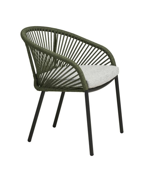 2 Novella Esszimmerstühle aus Aluminium, grün-graues Kissen im Lieferumfang enthalten — 635 x 575 x 77 cm