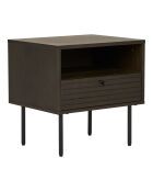 Kyoto Beistelltisch mit 1 Schublade aus geräuchertem Eichenfurnier, schwarze Metallbeine — 40 x 50 x 50 cm