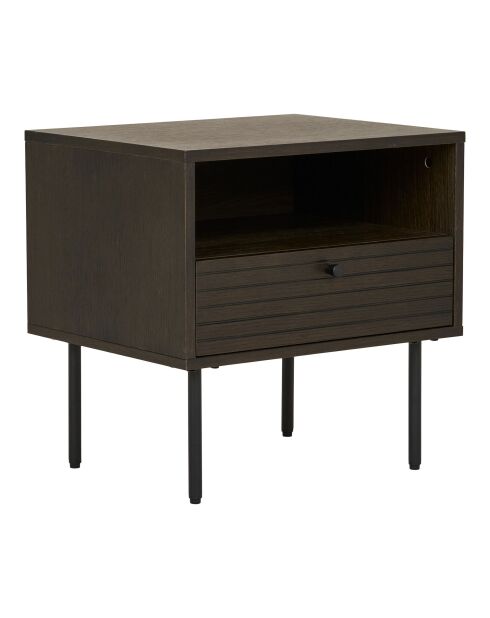 Kyoto Beistelltisch mit 1 Schublade aus geräuchertem Eichenfurnier, schwarze Metallbeine — 40 x 50 x 50 cm