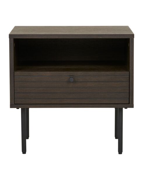 Kyoto Beistelltisch mit 1 Schublade aus geräuchertem Eichenfurnier, schwarze Metallbeine — 40 x 50 x 50 cm