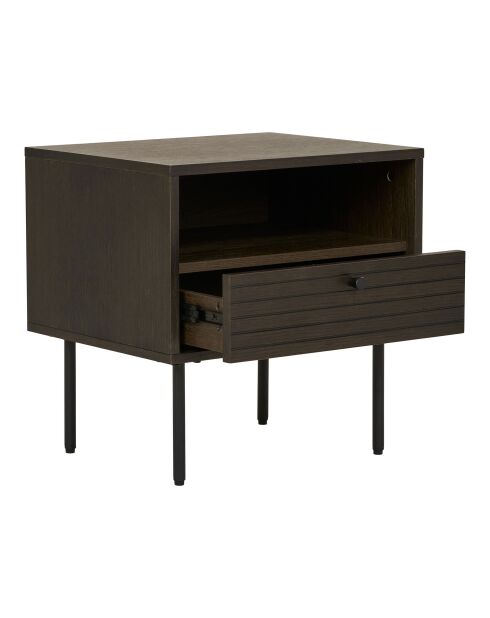 Kyoto Beistelltisch mit 1 Schublade aus geräuchertem Eichenfurnier, schwarze Metallbeine — 40 x 50 x 50 cm