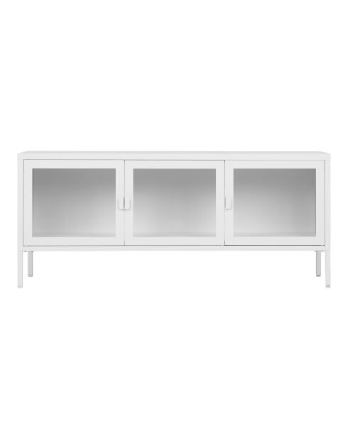 Mueble de TV Brisbane con 3 puertas de cristal en acero blanco - 40x130x55 cm