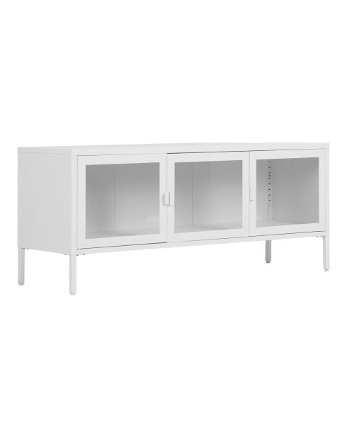 Mueble de TV Brisbane con 3 puertas de cristal en acero blanco - 40x130x55 cm