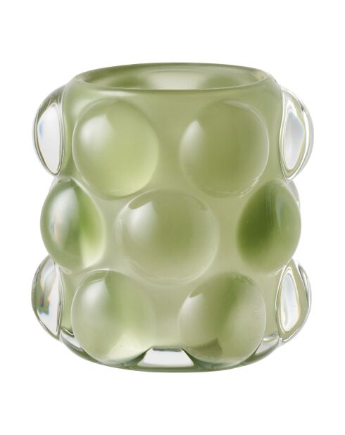 2 beige/grüne Glaskerzenhalter