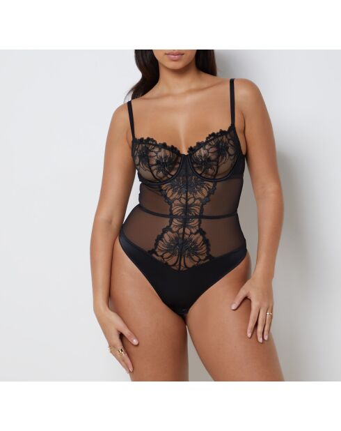 Body negro de una pieza Amaryllis con aros