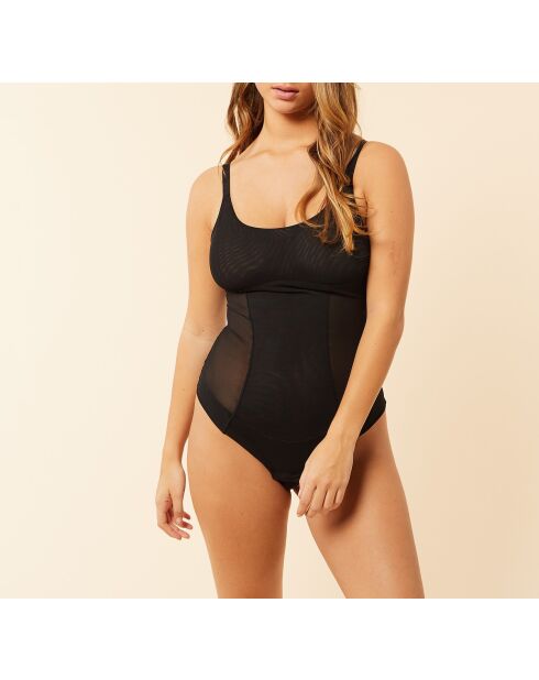 Body monopezzo nero con controllo in mesh control