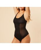 Body monopezzo nero con controllo in mesh control