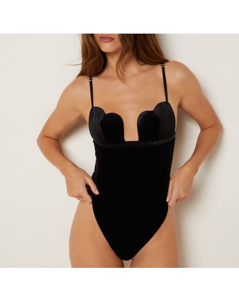 Zwarte bodysuit uit één stuk zonder beugel Passionee