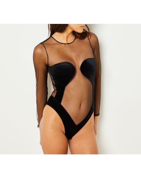 Intrigante zwarte romper uit één stuk zonder beugel