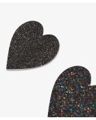 Glitter tepelhoezen met zwarte bloemblaadjes