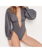 Enigma 2 zilverkleurige bodysuit uit één stuk zonder beugel
