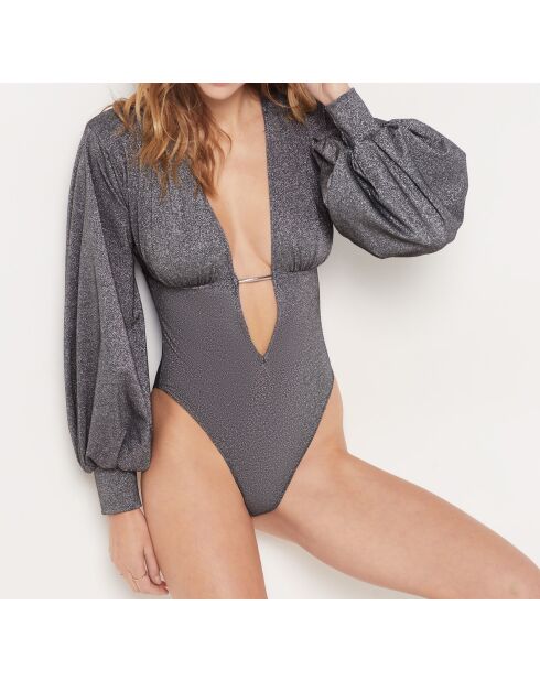 Enigma 2 zilverkleurige bodysuit uit één stuk zonder beugel