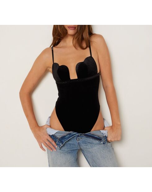 Zwarte bodysuit uit één stuk zonder beugel Passionee