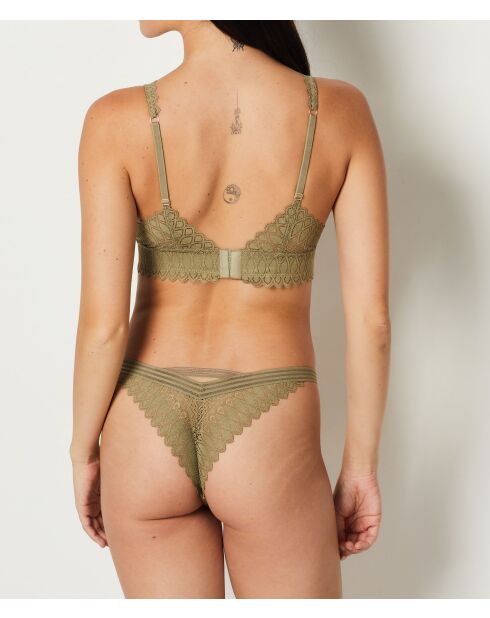 Tanga caqui con estampado de oliva