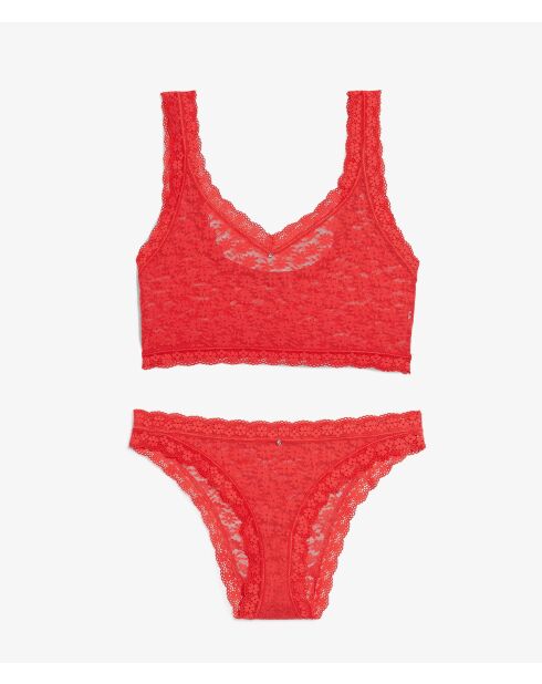 Set reggiseno e slip in pizzo rosso miele