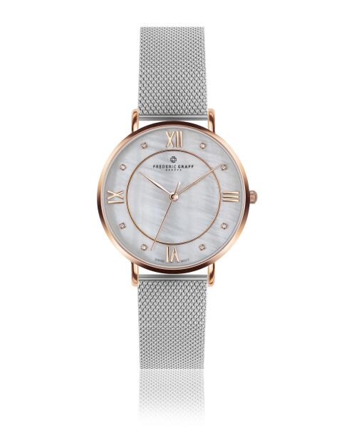 Montre femme en acier argenté/rose dorée