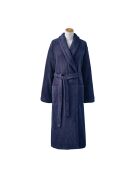 Aqua - Middernachtblauwe badjas van effen katoen
