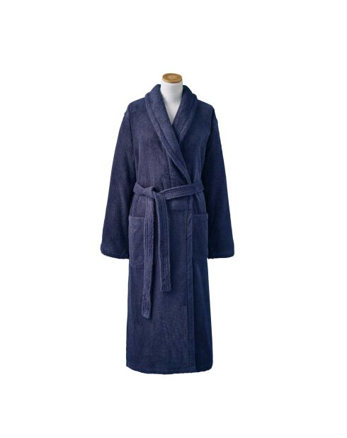 Aqua - Middernachtblauwe badjas van effen katoen