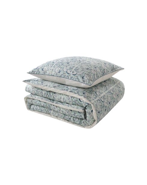 Impérial - Parure de lit housse de couette + taies rectangles en percale de coton bleu